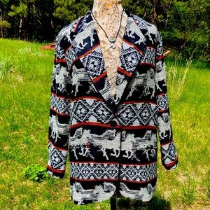 Beautiful Wild Horse Print Blazer with Aztec Patterns by Joanna